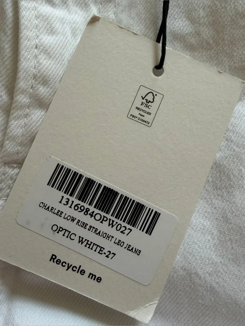 Reformation White Charlee Low Rise Straight Leg Jeans NWT 27